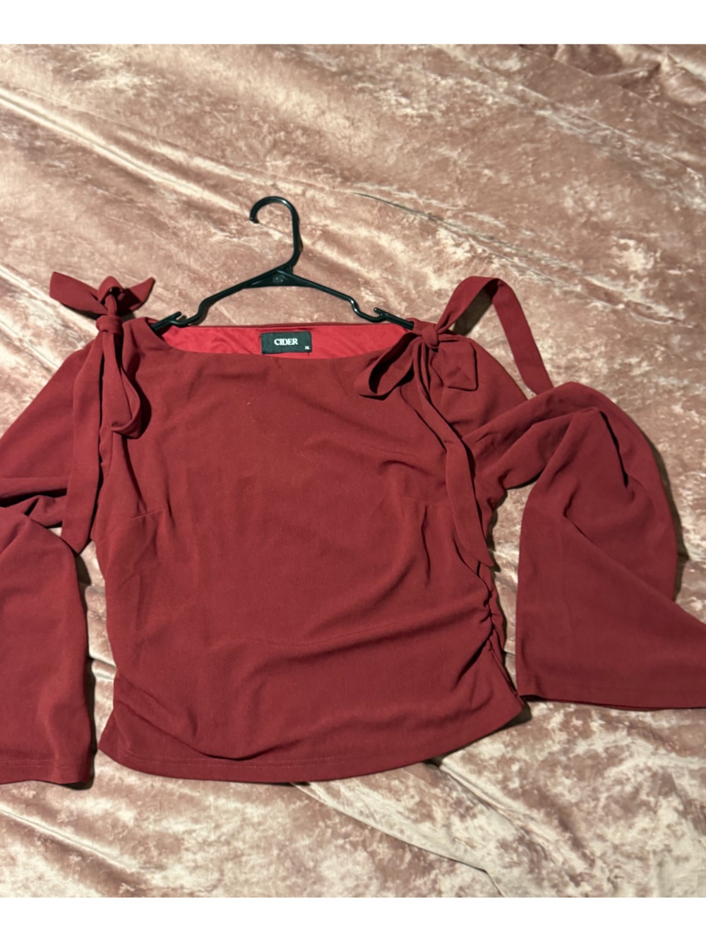 Cider Burgundy Tie-Shoulder Long Sleeve Blouse